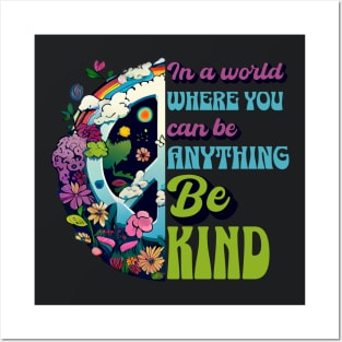 In a World Where You Can Be Anything Be Kind - Peace Hippie Flowers Earth Posters and Art